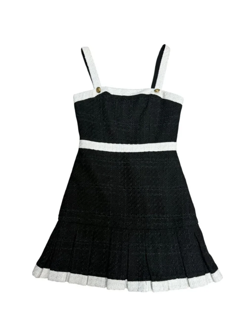 NWT Alice + Olivia Clarine Black & Off White Tweed Pleated Mini Dress Size 4